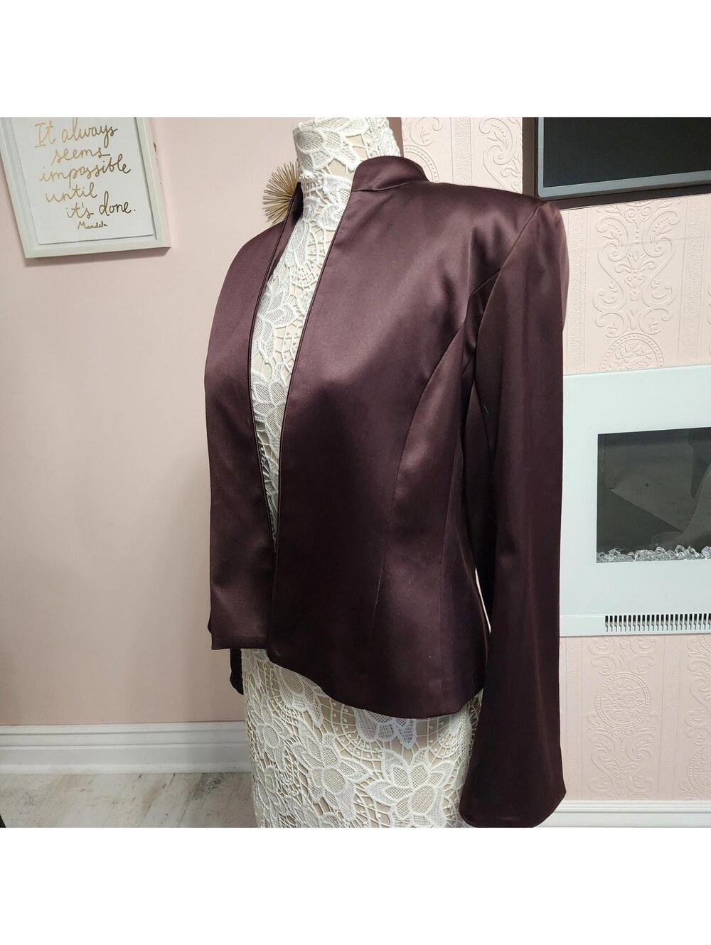 JS Collection Satin Open Front Jacket Deep Burgundy 12 Evening